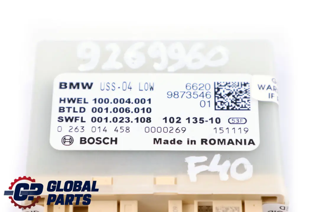 Parking Control Module Unit USS ECU LOW 9873546 to BMW F40 with Part number 9269960 BMW F40 Parking Control Module Unit USS ECU LOW 9873546 - SKU 9269960 - Part number 9269960