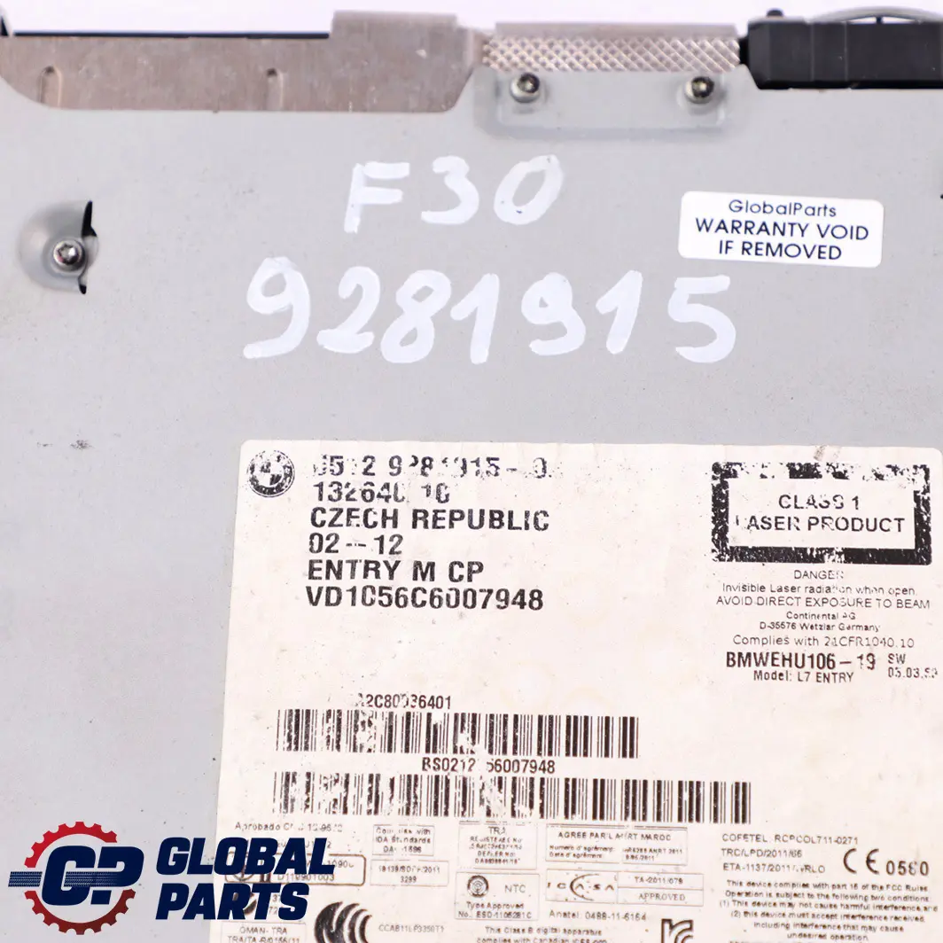 BMW 3 Series F30 F31 Radio Professional CD Player 6512 - SKU 9281915 - Part number 9281915