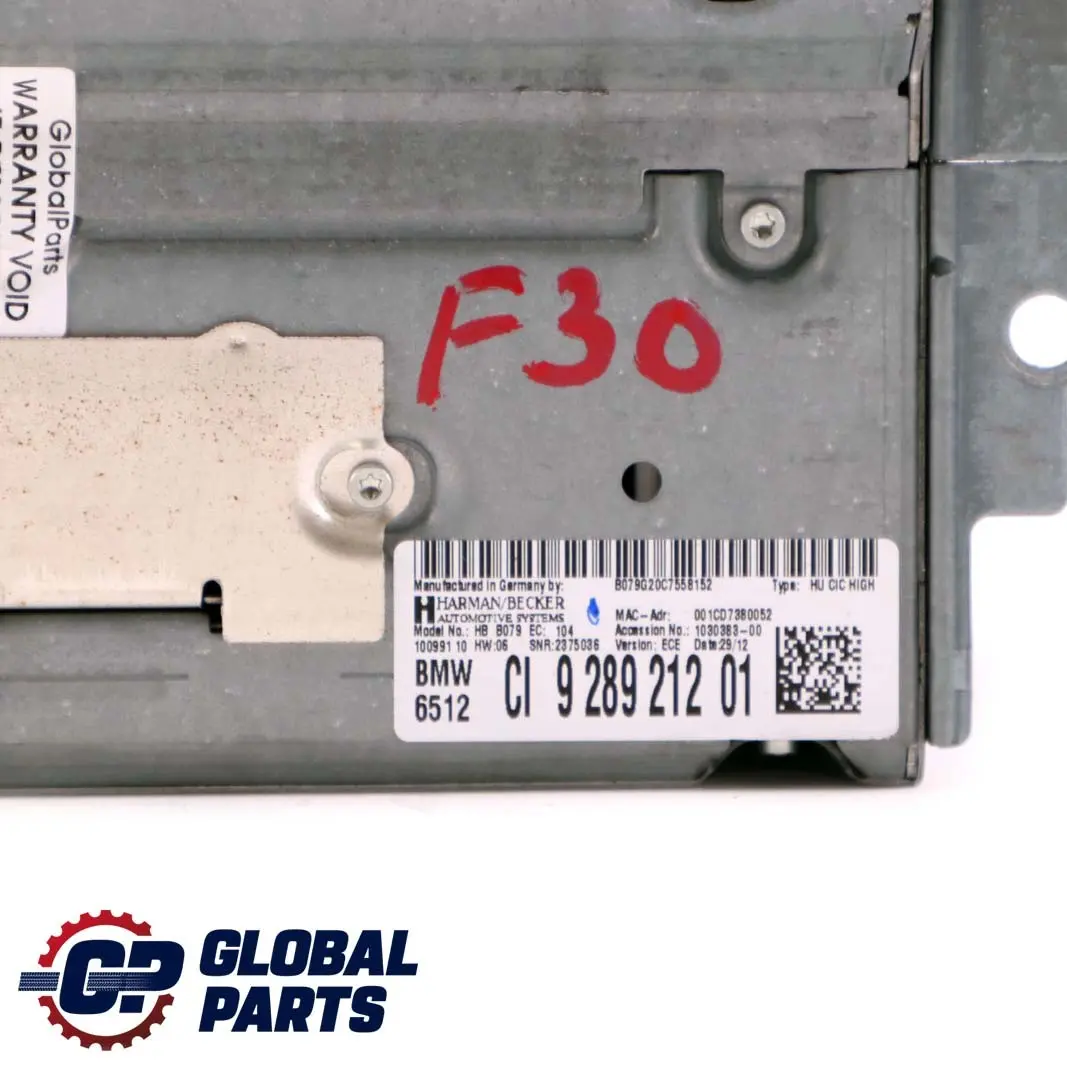 BMW 1 2 3 5 Series F10 F20 F22 F30 Navegación Sat Nav Head Unit Alta - SKU 9289212 - Número de pieza 9289212