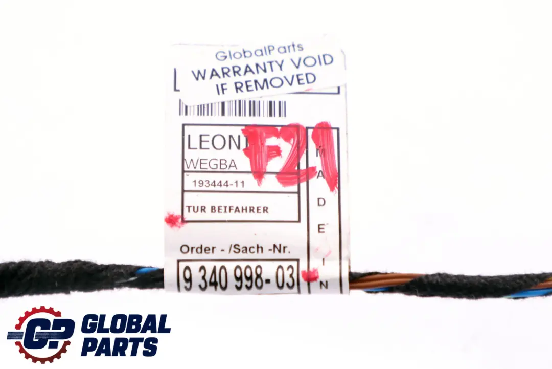 BMW 1 2 F21 F22 Verkabelung Beifahrerseite Kabelbaum Vordertür links - SKU 9340998 - Teilenummer 9340998