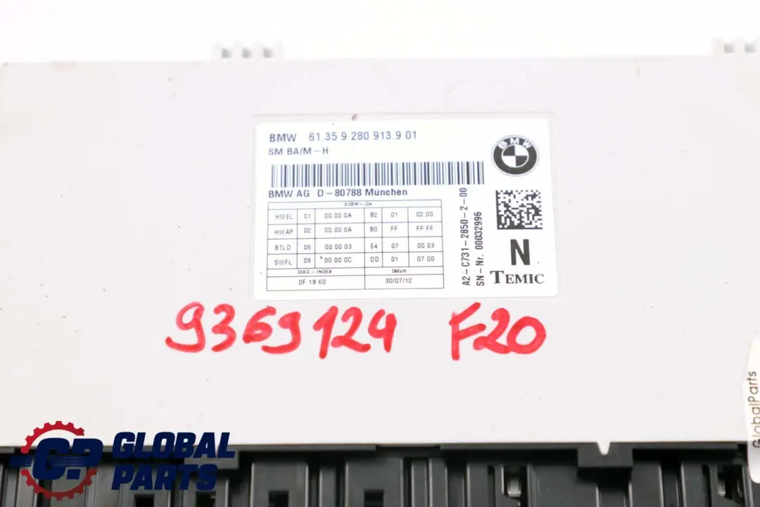 BMW F10 F20 F30 Asiento Delantero Unidad De Control Modulo De Memoria 9280913 - SKU 9369124 - Número de pieza 9369124