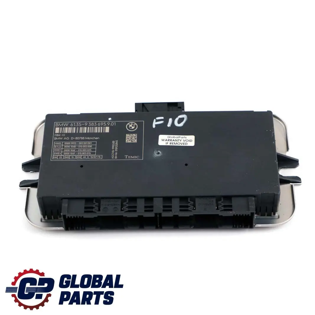 Fußraummodul Steuereinheit ECU FRM III TEMIC für BMW F10 mit Teilenummer 9383695 BMW F10 Fußraummodul Steuereinheit ECU FRM III TEMIC - SKU 9383695 - Teilenummer 9383695