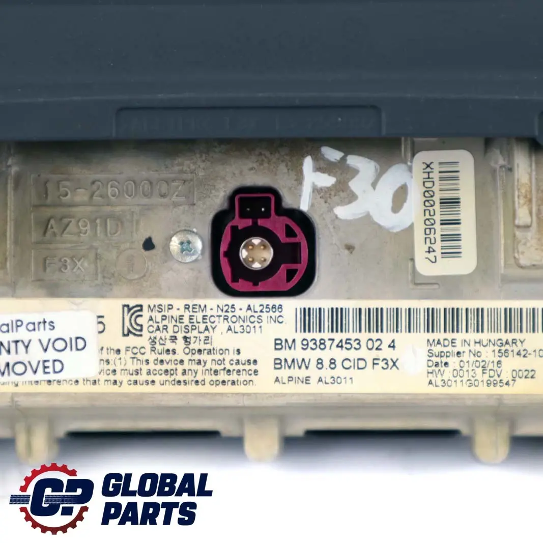  Display Screen BMW F30 F31 F32 F33 On-board Navigation Monitor 8,8" - SKU 9387453 - Part number 9387453