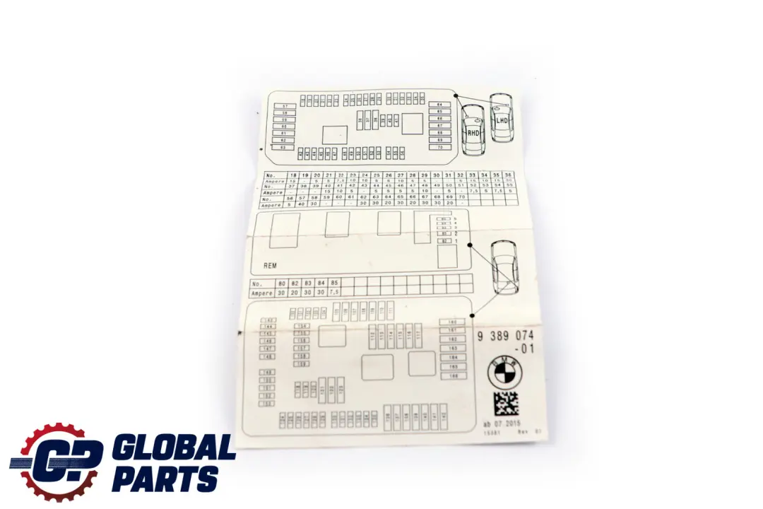 BMW 1 2 er F20 F21 F30 Karte Sicherungsbelegung - SKU 9389074 - Teilenummer 9389074