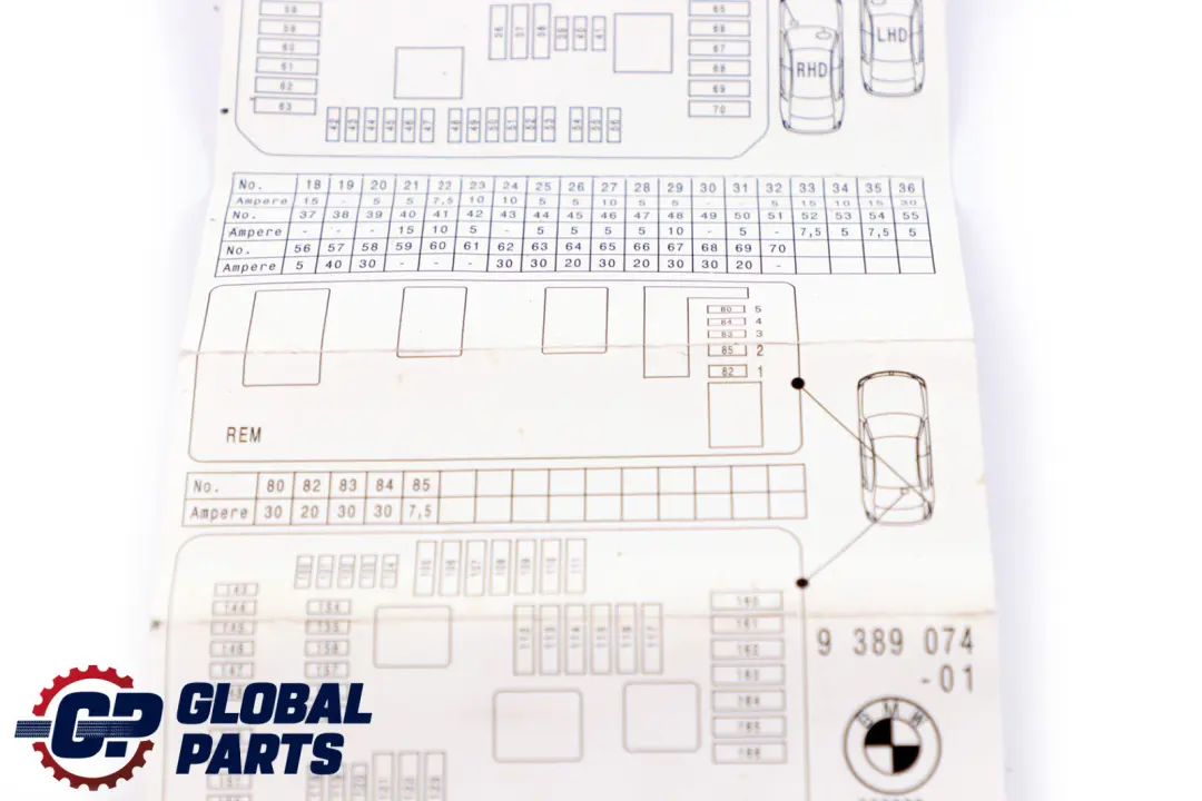 BMW 1 2 er F20 F21 F30 Karte Sicherungsbelegung - SKU 9389074 - Teilenummer 9389074