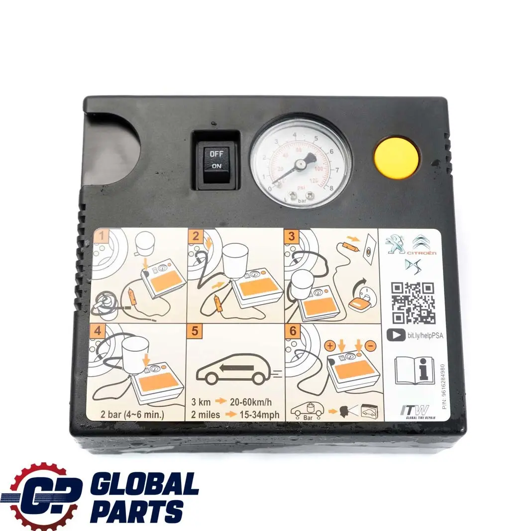 Citroen Peugeot Compressore Pompa Gonfiatore Kit Mobilita Sigillante Pneumatici per con numero di parte 9616284980 Citroen Peugeot Compressore Pompa Gonfiatore Kit Mobilita Sigillante Pneumatici - SKU 9616284980 - Numero di parte 9616284980