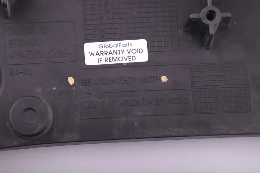 Trim Panel Bottom Bulkhead Part to Mini R60 R61 with Part number 9801779 Mini R60 R61 Trim Panel Bottom Bulkhead Part - SKU 9801779 - Part number 9801779