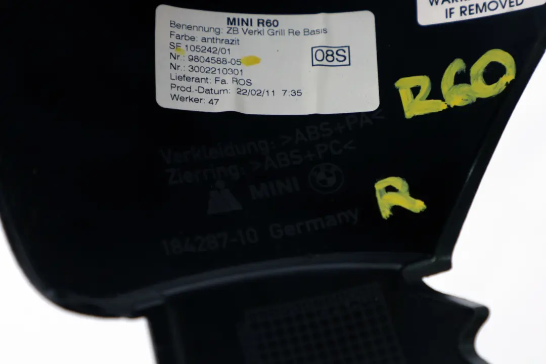 Mini R60 Pokrywa Wylotu Powietrza Deska Prawa - SKU 9804588 - Numer Części 9804588