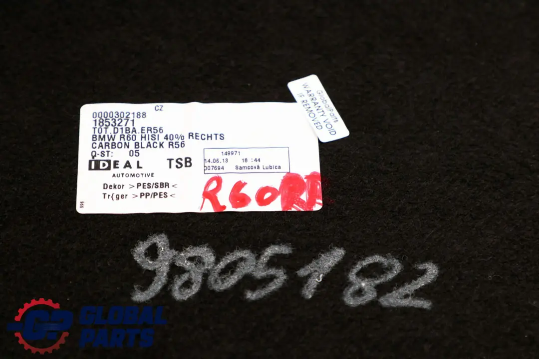 Destra Tappeto Sedile posteriore Nero Carbonio per Mini Countryman R60 con numero di parte 9805182 Mini Countryman R60 Destra Tappeto Sedile posteriore Nero Carbonio - SKU 9805182 - Numero di parte 9805182