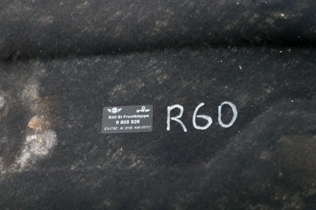 Capo Motor Cubierta Aislante De Sonido para Mini Cooper R60 R61 con número de pieza 9805926 Mini Cooper R60 R61 Capo Motor Cubierta Aislante De Sonido - SKU 9805926 - Número de pieza 9805926