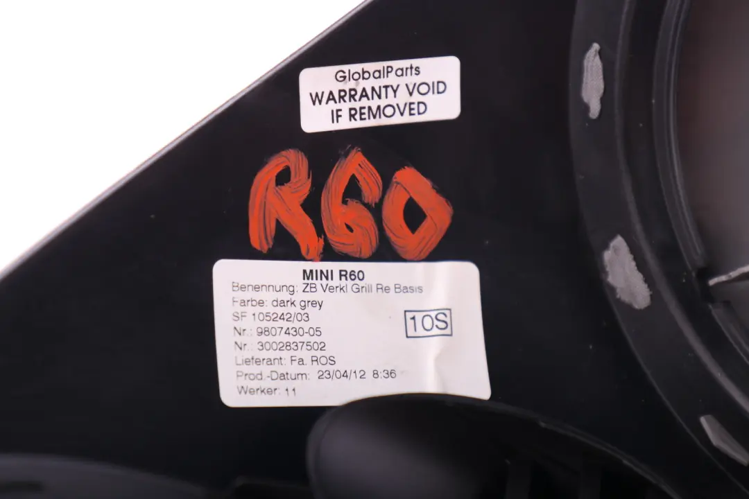 MINI R60 Osłona Obudowa Wlotu Powietrza Deski - SKU 9807430 - Numer Części 9807430