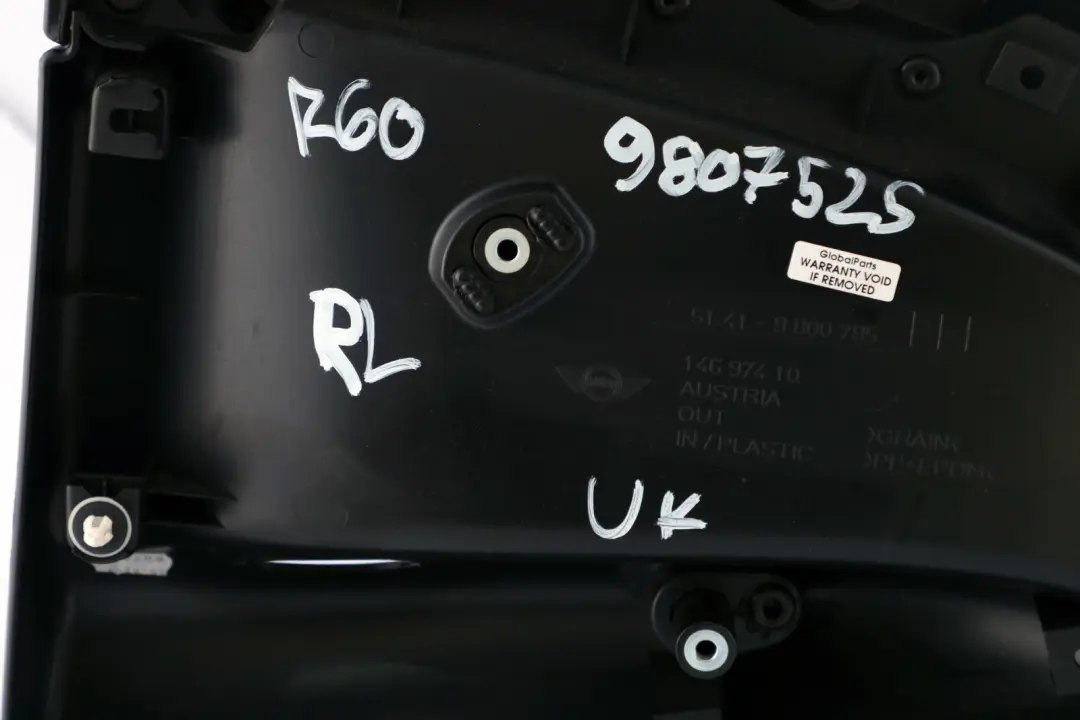 Left N/S Door Card Trim Panel Carbon Black to Mini Countryman R60 Rear with Part number 9807525 Mini Countryman R60 Rear Left N/S Door Card Trim Panel Carbon Black - SKU 9807525 - Part number 9807525