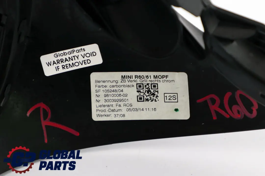 Copertura Bocchetta Aria Cromo Destra per Mini Cooper Countryman R60 con numero di parte 9810006 Mini Cooper Countryman R60 Copertura Bocchetta Aria Cromo Destra - SKU 9810006 - Numero di parte 9810006