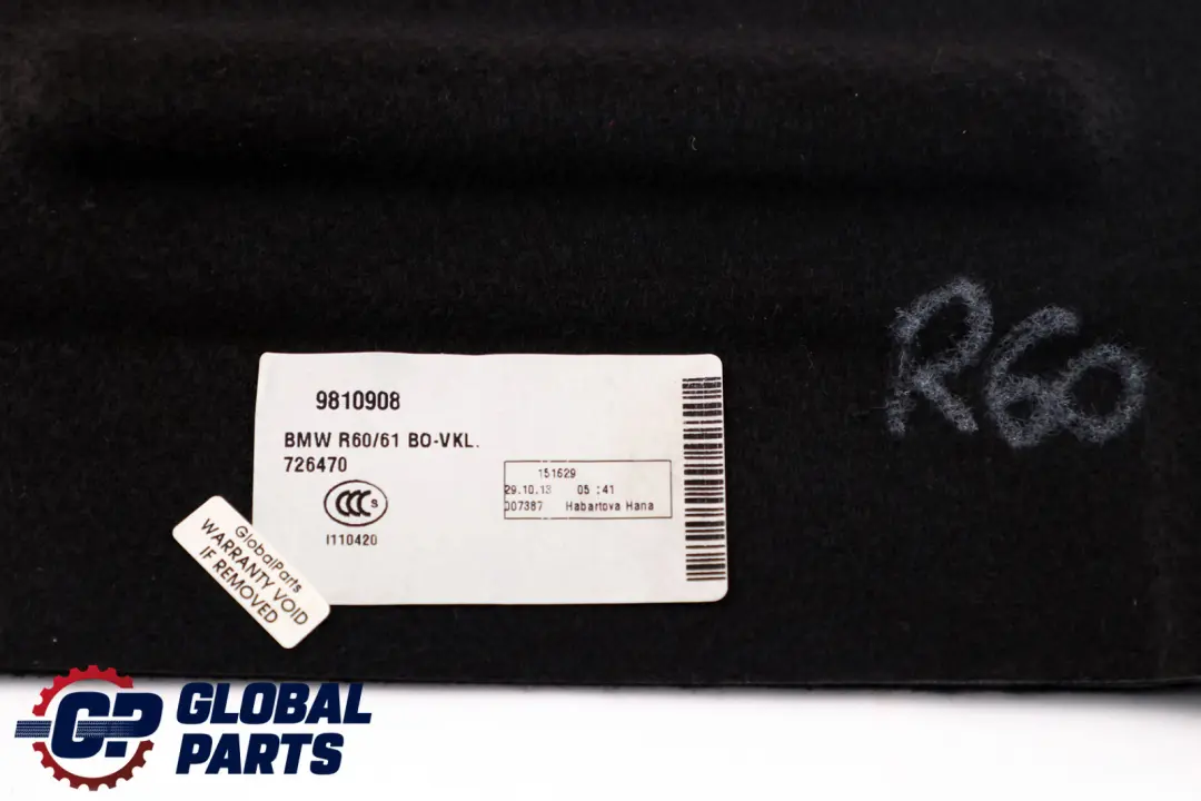 Mini Countryman R60 Carenatura Pavimento Vano Portabagagli - SKU 9810908 - Numero di parte 9810908
