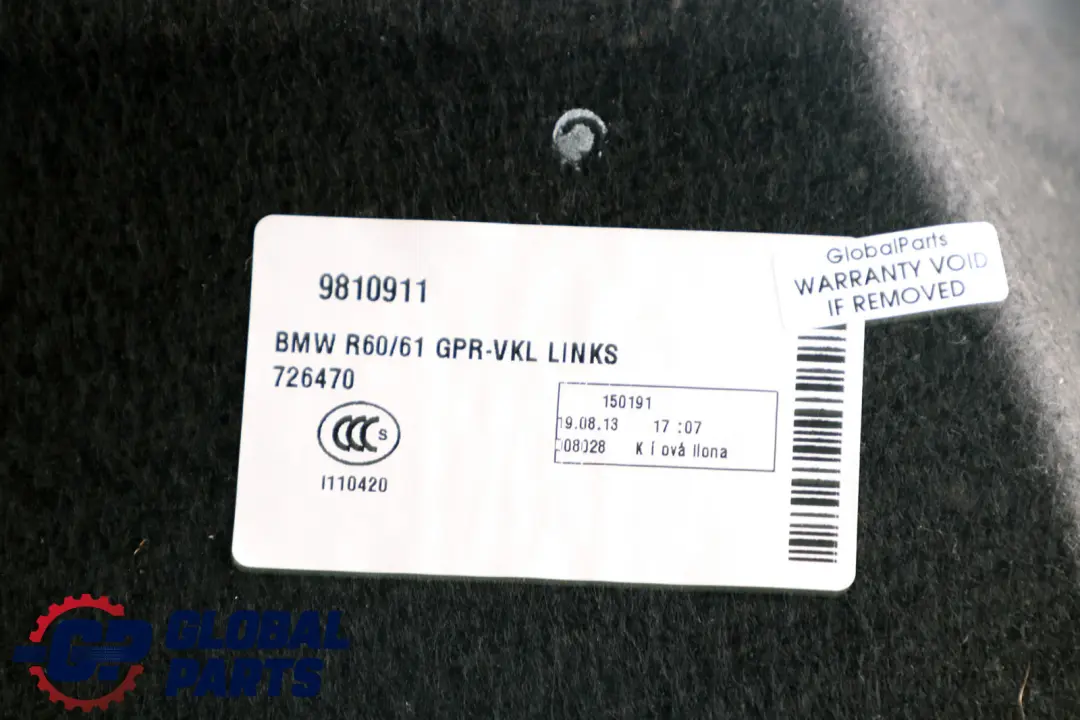 Boot Trunk Luggage Compartment Left N/S Trim Panel to BMW Mini Countryman R60 3 with Part number 9810911 BMW Mini Countryman R60 3 Boot Trunk Luggage Compartment Left N/S Trim Panel - SKU 9810911-3 - Part number 9810911