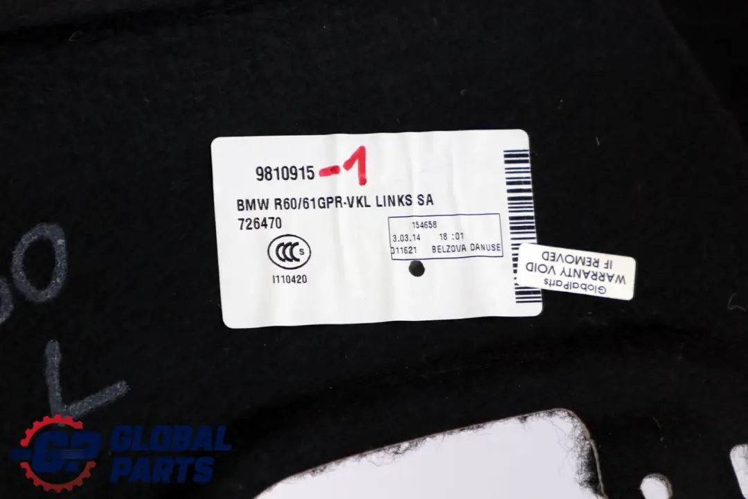 Baule Baule Sinistro Pannello rivestimento laterale Nero per Mini Countryman R60 con numero di parte 9810915 Mini Countryman R60 Baule Baule Sinistro Pannello rivestimento laterale Nero - SKU 9810915-1 - Numero di parte 9810915