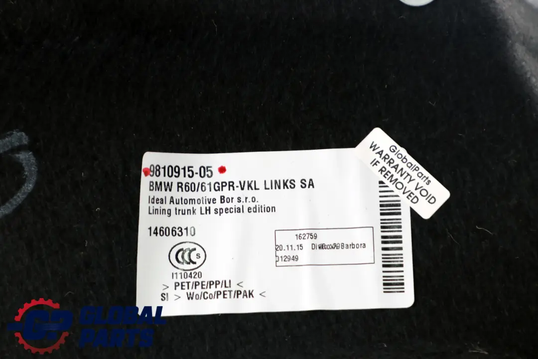 BMW Mini Countryman R60 Hinten Links Gepäckraumboden Verkleidung - SKU 9810915 - Teilenummer 9810915