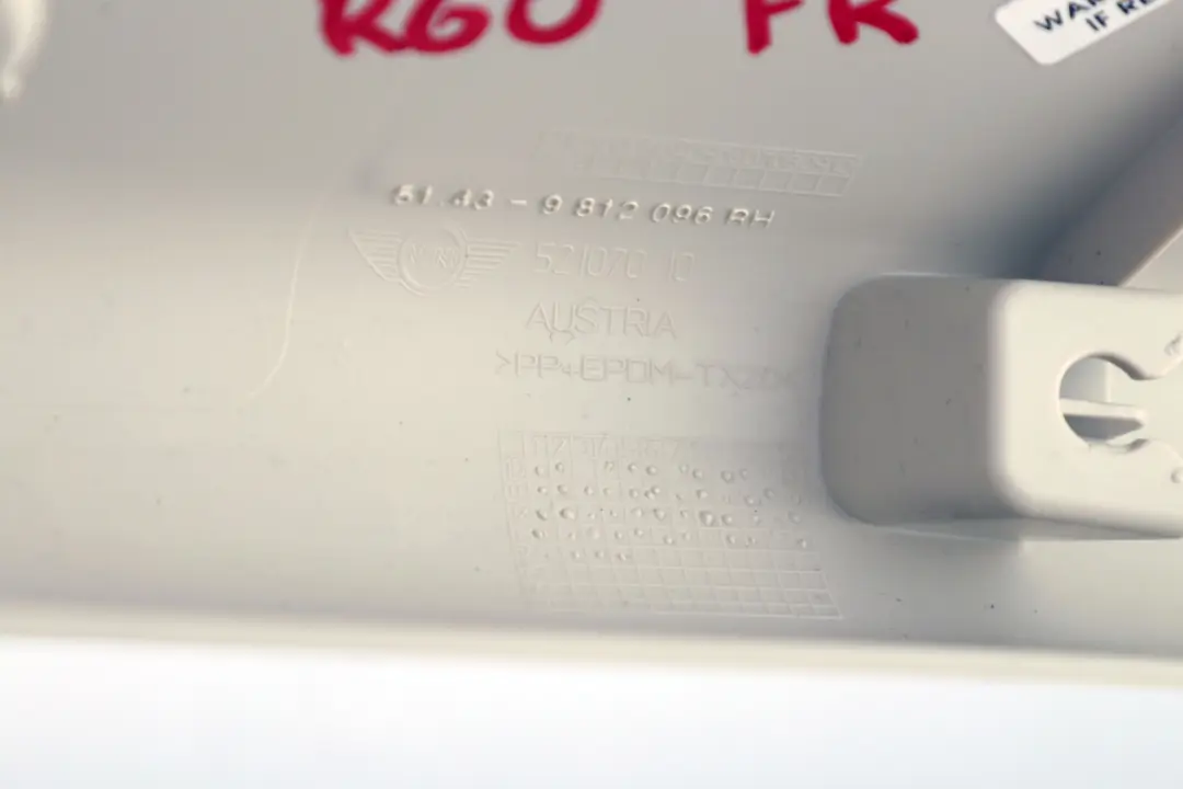 Mini Cooper R60 R61 Columna A Embellecedor Derecho Beige Claro 9812096 - SKU 9812098 - Número de pieza 9812098