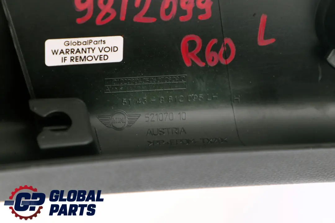 Mini Cooper R60 R61 Columna A Embellecedor Izquierda Carbono Negro 9812095 - SKU 9812099 - Número de pieza 9812097