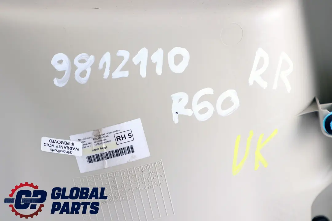 Right O/S Door Card Trim Panel Polar Beige Black to BMW Mini Countryman R60 Rear with Part number 9812110 BMW Mini Countryman R60 Rear Right O/S Door Card Trim Panel Polar Beige Black - SKU 9812110 - Part number 9812110