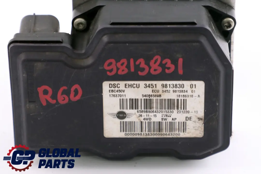 DSC Hydro Braking Unit Pump Module 9813830 1947058 to Mini 1 R60 R61 ALL4 with Part number 9813831 Mini 1 R60 R61 ALL4 DSC Hydro Braking Unit Pump Module 9813830 1947058 - SKU 9813831-1 - Part number 9813831