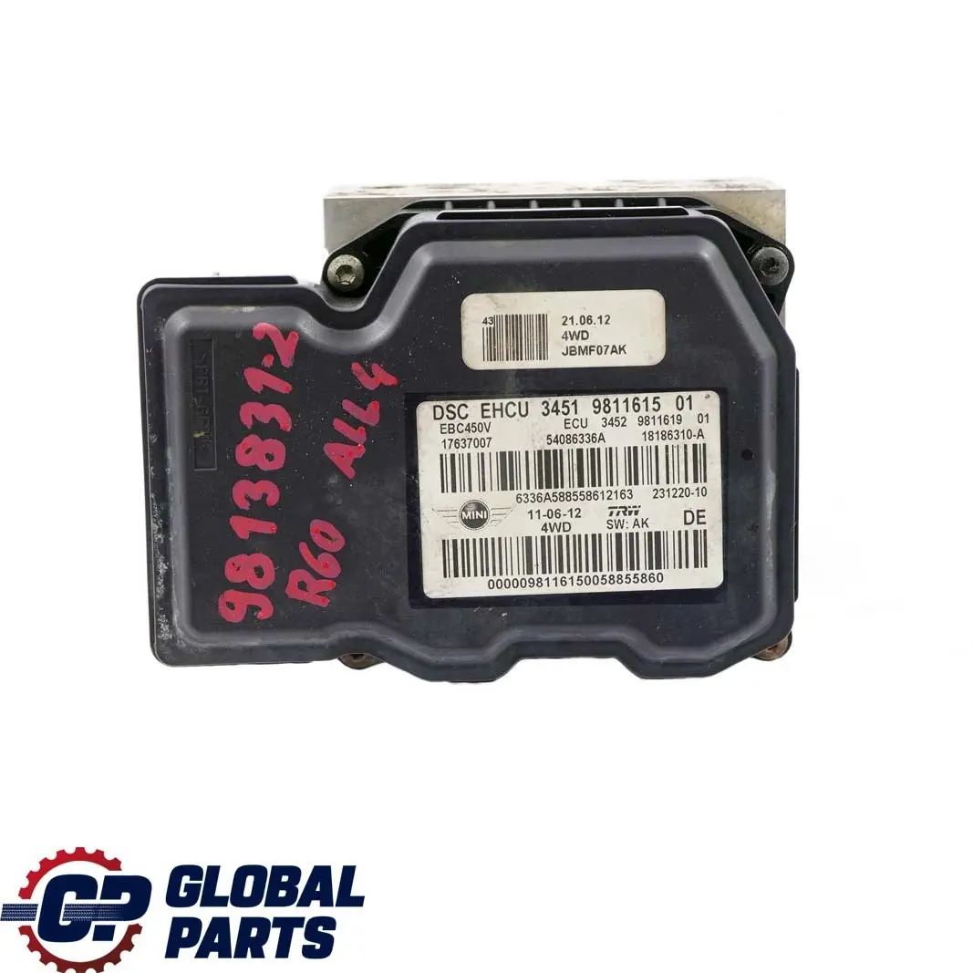 Mini R60 R61 ALL4 DSC EHCU Unidad Freno Hidráulico Módulo Bomba 9811615 9811619 - SKU 9813831-2 - Número de pieza 9813831