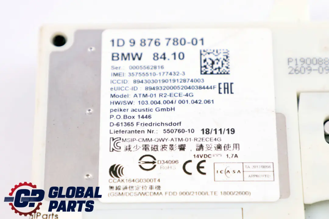 BMW F40 F48 G30 Module de l'unité de contrôle télématique ATM ECE 4G 9876780 - SKU 9843930 - Numéro de pièce 9843930