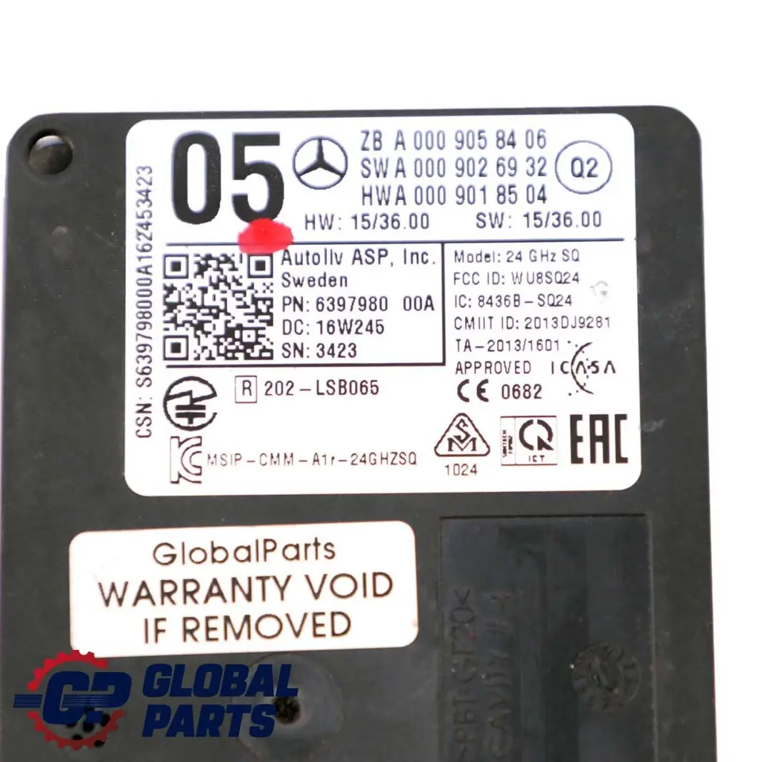  Mercedes-Benz W176 W205 Pre Collision Cruise Control Radar Sensor - SKU A0009058406 - Part number A0009058406