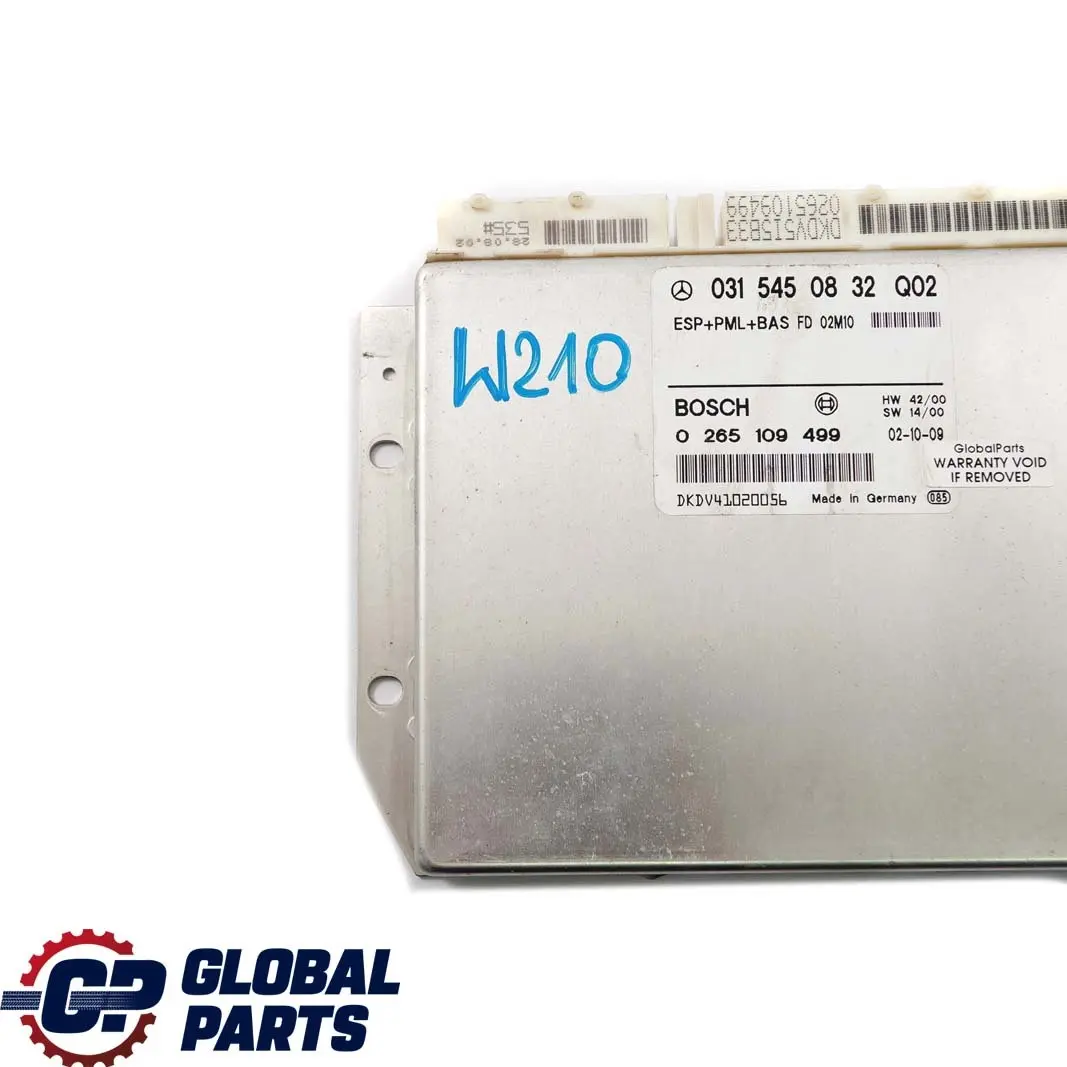 Mercedes-Benz E-Class W210 ESP PML BAS Control Unit Module ECU to with Part number A0315450832 Mercedes-Benz E-Class W210 ESP PML BAS Control Unit Module ECU - SKU A0315450832 - Part number A0315450832