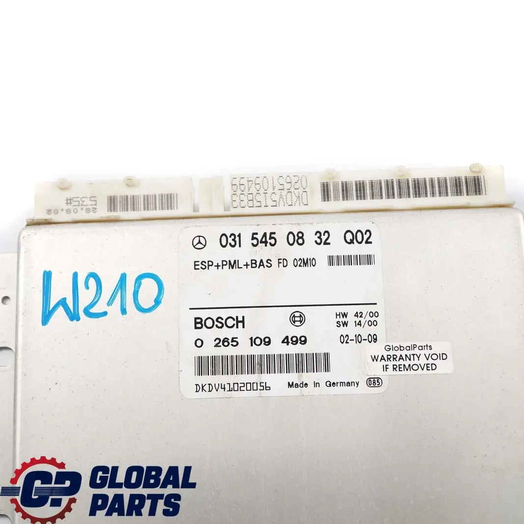 Mercedes-Benz E-Class W210 ESP PML BAS Control Unit Module ECU to with Part number A0315450832 Mercedes-Benz E-Class W210 ESP PML BAS Control Unit Module ECU - SKU A0315450832 - Part number A0315450832