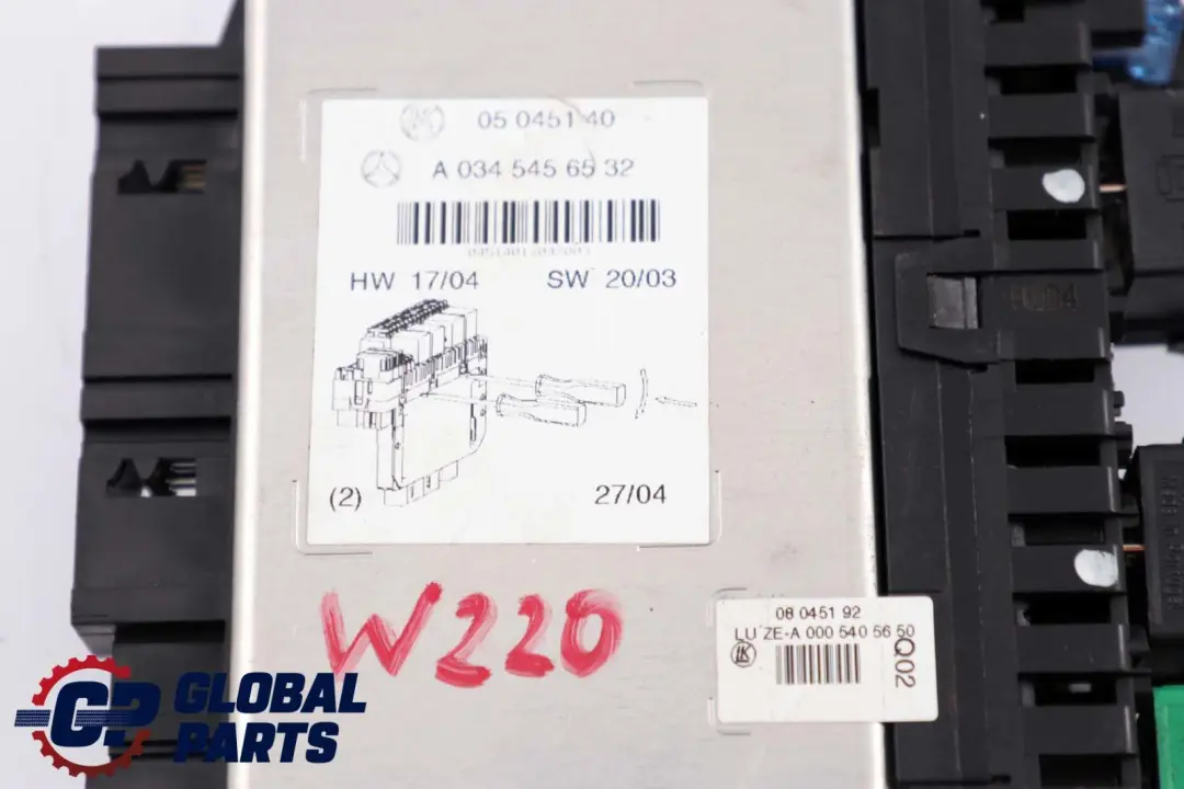 Mercedes-Benz CL S Class C215 W220 Sam Control Module Fuse Box Unit to with Part number A0345456532 Mercedes-Benz CL S Class C215 W220 Sam Control Module Fuse Box Unit - SKU A0345456532 - Part number A0345456532