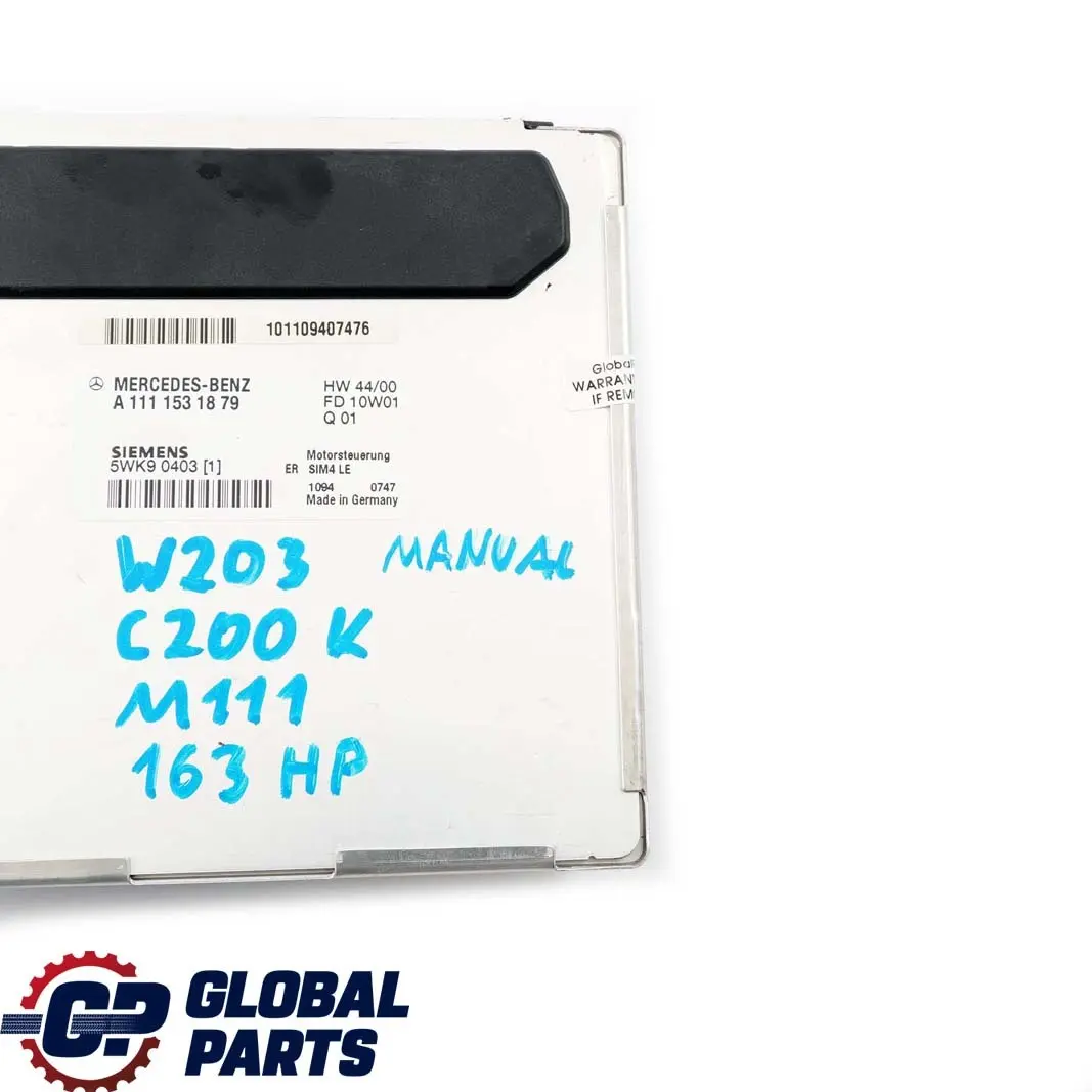 Mercedes-Benz W203 C 200K M111 Engine Control Unit Module ECU to with Part number A1111532979 Mercedes-Benz W203 C 200K M111 Engine Control Unit Module ECU - SKU A1111531879 - Part number A1111532979