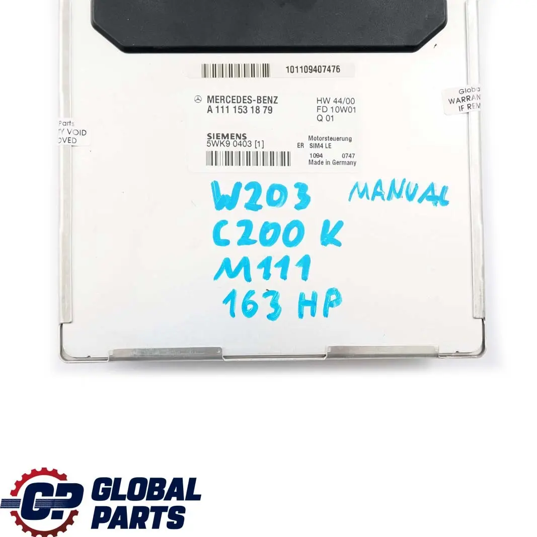Mercedes-Benz W203 C 200K M111 Engine Control Unit Module ECU to with Part number A1111532979 Mercedes-Benz W203 C 200K M111 Engine Control Unit Module ECU - SKU A1111531879 - Part number A1111532979