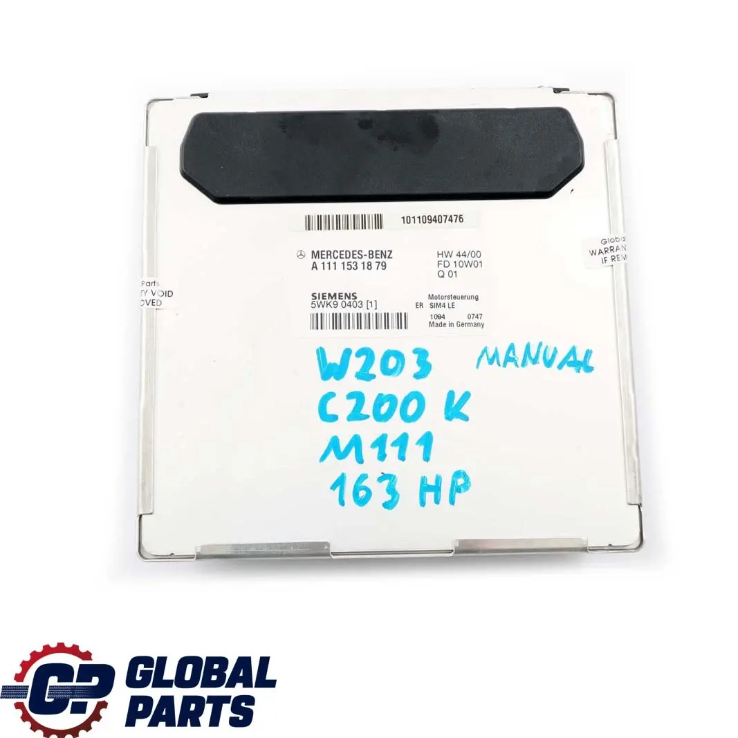 Mercedes-Benz W203 C 200K M111 Engine Control Unit Module ECU to with Part number A1111532979 Mercedes-Benz W203 C 200K M111 Engine Control Unit Module ECU - SKU A1111531879 - Part number A1111532979