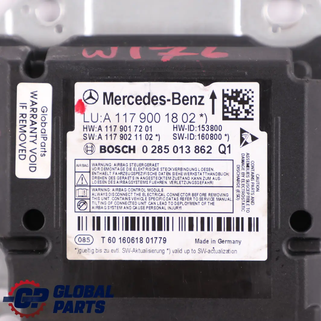 Mercedes W176 Air Module Belt Locking System Control Unit Module ECU - SKU A1179001802 - Part number A1179001802