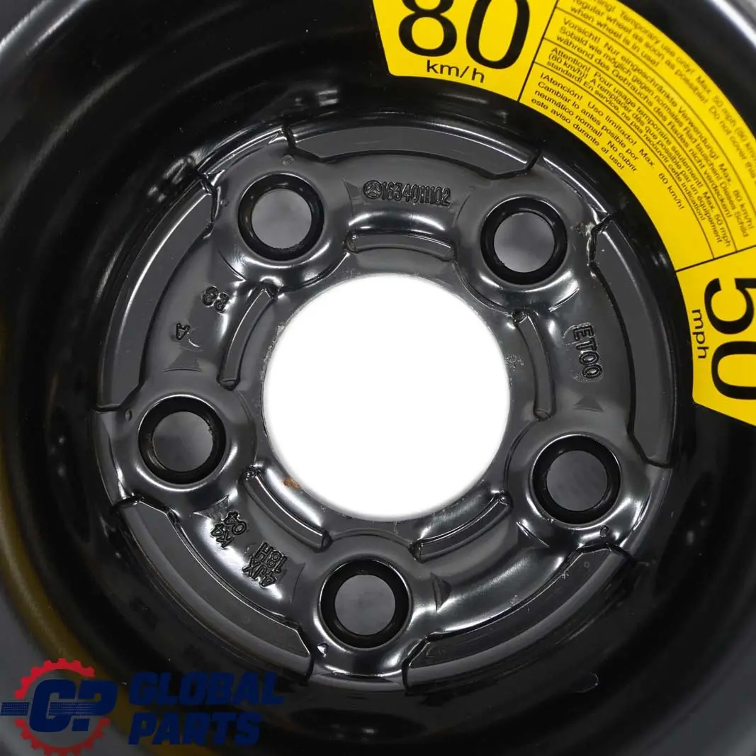  Mercedes-Benz M ML W163 Roue de secours Dunlop Pneu acier R18 155/90 - SKU A1634011102 - Numéro de pièce A2044000302