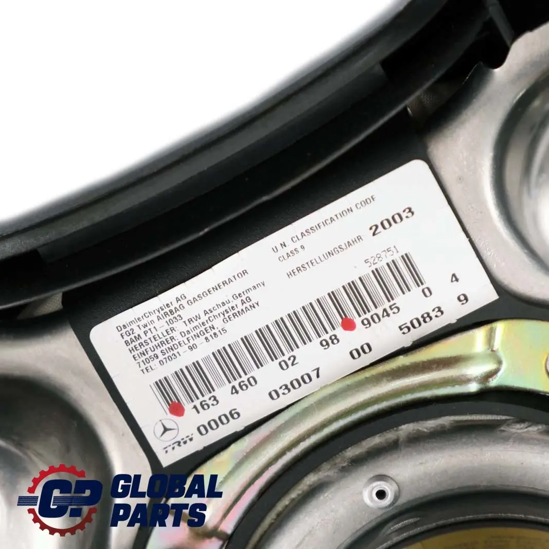 Módulo de Aire Cuero Negro para Mercedes ML W163 Volante con número de pieza A1634600298 Mercedes ML W163 Volante Módulo de Aire Cuero Negro - SKU A1634600298 - Número de pieza A1634600298