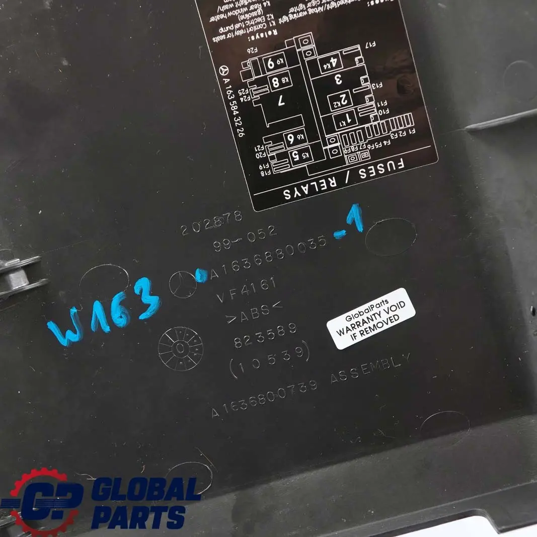  Mercedes-Benz M-Class ML W163 1 Fuse Box Relay Lid Cover Trim - SKU A1636880035-1 - Part number A1636880035