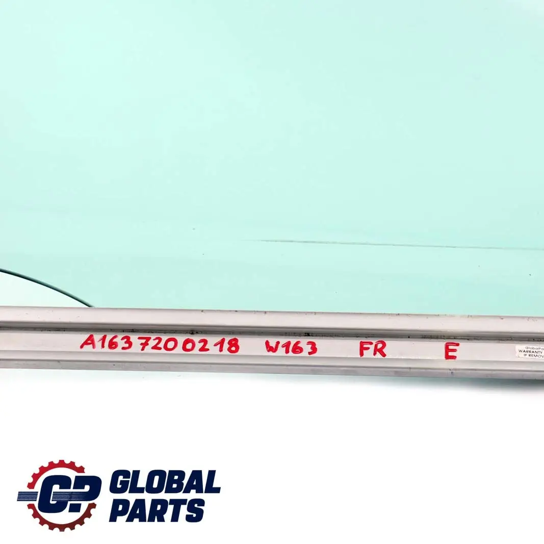 Delantero Derecho Cristal Verde AS2 para Mercedes ML W163 con número de pieza A1637200218 Mercedes ML W163 Delantero Derecho Cristal Verde AS2 - SKU A1637200218 - Número de pieza A1637200218