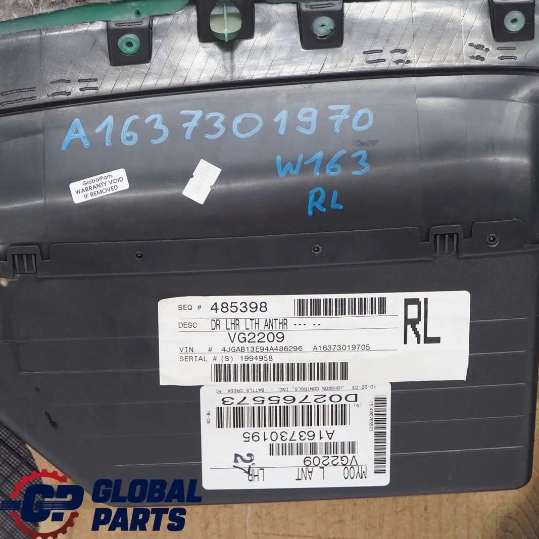  Mercedes-Benz ML W163 Rear Left N/S Door Card Trim Panel Black Leather - SKU A1637301970 - Part number A1637301970