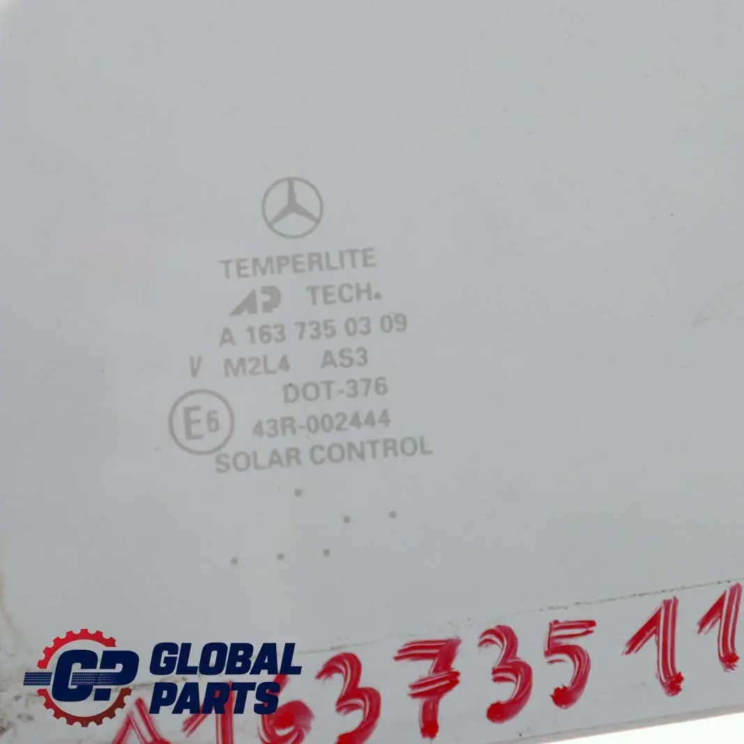 Mercedes-Benz Classe M ML W163 Posteriore Sinistra Porta Vetro Lunotto AS3 per con numero di parte A1637351109 Mercedes-Benz Classe M ML W163 Posteriore Sinistra Porta Vetro Lunotto AS3 - SKU A1637351109 - Numero di parte A1637351109