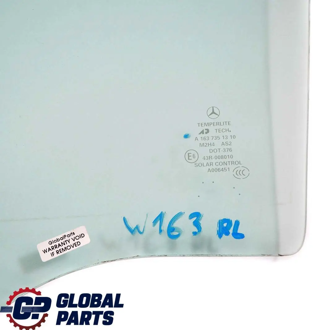 Classe M ML W163 Vetro della porta posteriore sinistra N/S Verde AS2 per Mercedes con numero di parte A1637351310 Mercedes Classe M ML W163 Vetro della porta posteriore sinistra N/S Verde AS2 - SKU A1637351310 - Numero di parte A1637351310