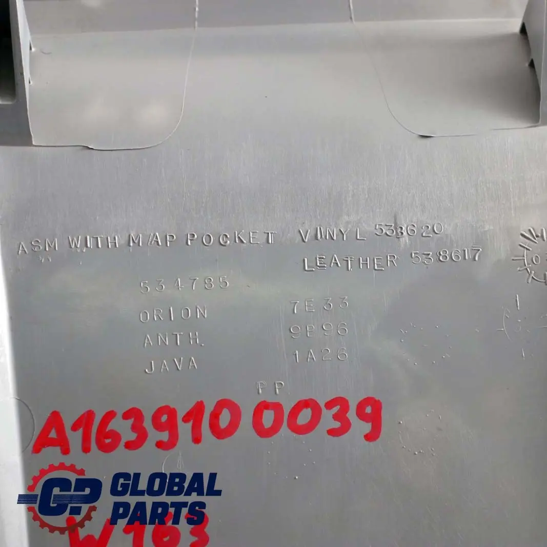 Asiento Delantero Respaldo Bolsillo Trasero Cubierta Panel Gris para Mercedes M W163 con número de pieza A1639100039 Mercedes M W163 Asiento Delantero Respaldo Bolsillo Trasero Cubierta Panel Gris - SKU A1639100039 - Número de pieza A1639100039