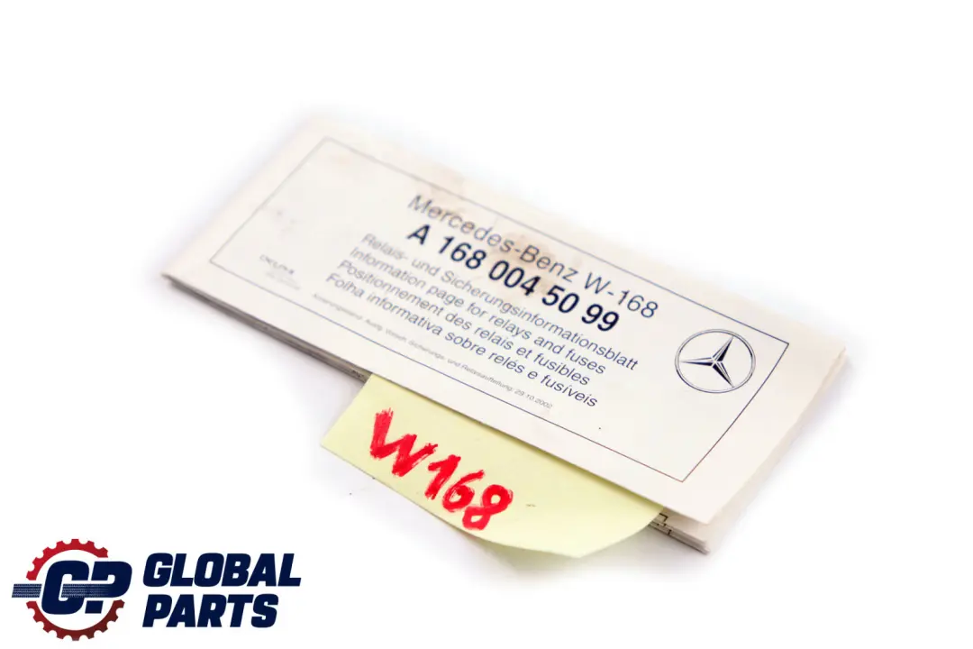 Mercedes A-Klasse W168 Produktspezifikation Sicherungszuordnung - SKU A1680045099 - Teilenummer A1680045099