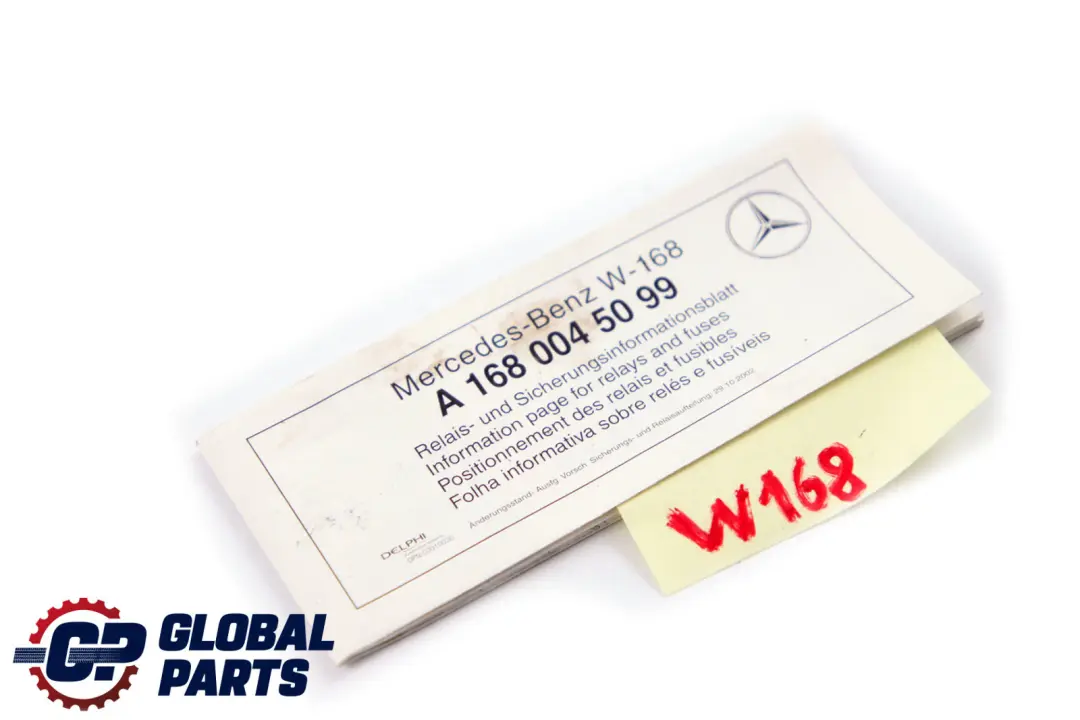 Mercedes A-Klasse W168 Produktspezifikation Sicherungszuordnung - SKU A1680045099 - Teilenummer A1680045099
