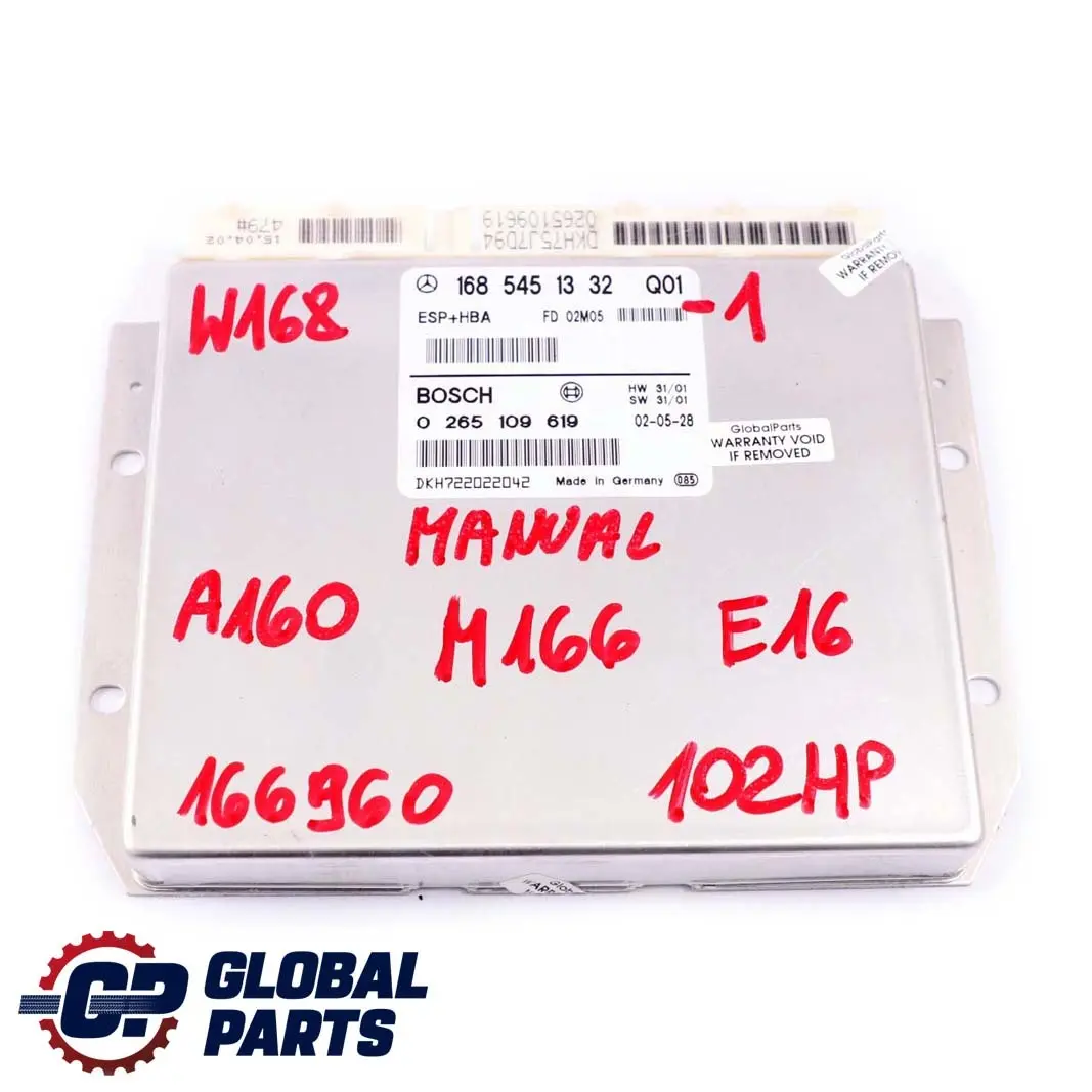  Mercedes-Benz W168 A160 102HP Engine Control ECU Kit + 2 Keys Manual - SKU A1685451332-1 - Part number A1685451332