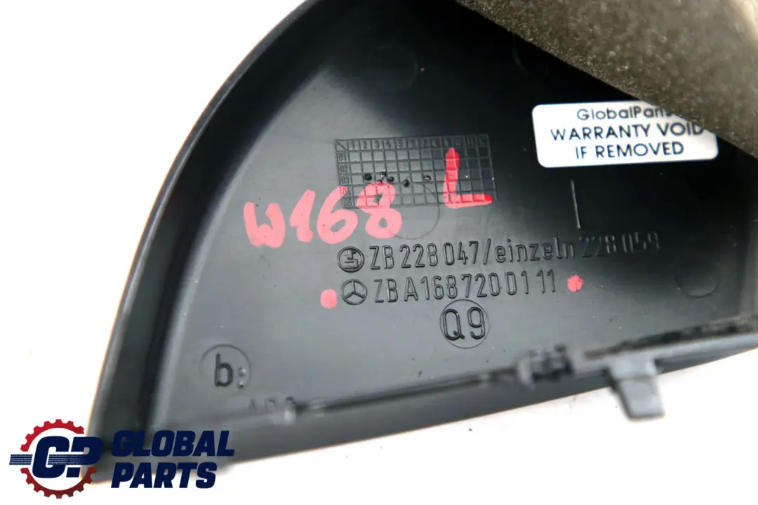 Front Left Wing Mirror Triangle Trim Cover para Mercedes A W168 con número de pieza A1687200111 Mercedes A W168 Front Left Wing Mirror Triangle Trim Cover - SKU A1687200111 - Número de pieza A1687200111