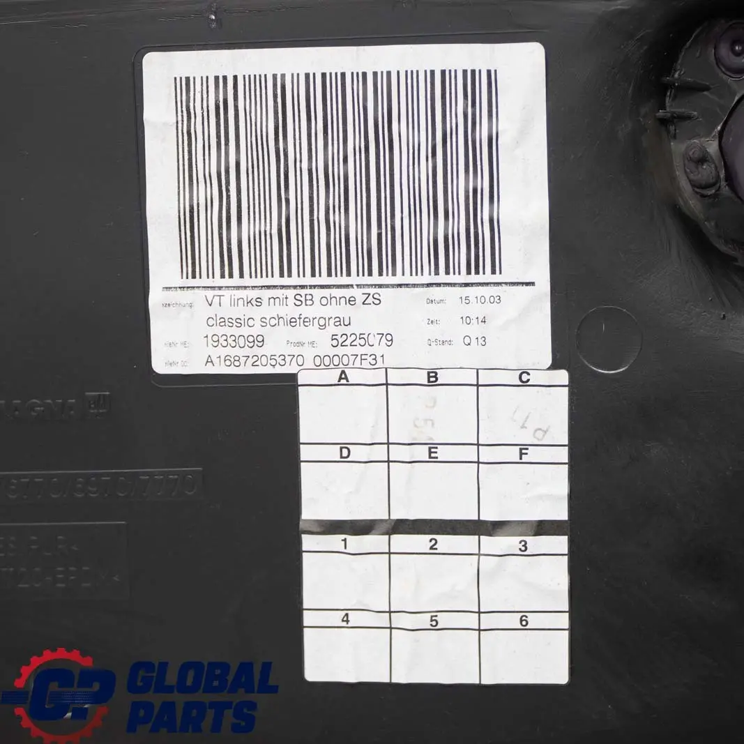  Mercedes-Benz A-Class W168 Front Left N/S Door Card Trim Panel Cloth Grey - SKU A1687205370 - Part number A1687205370
