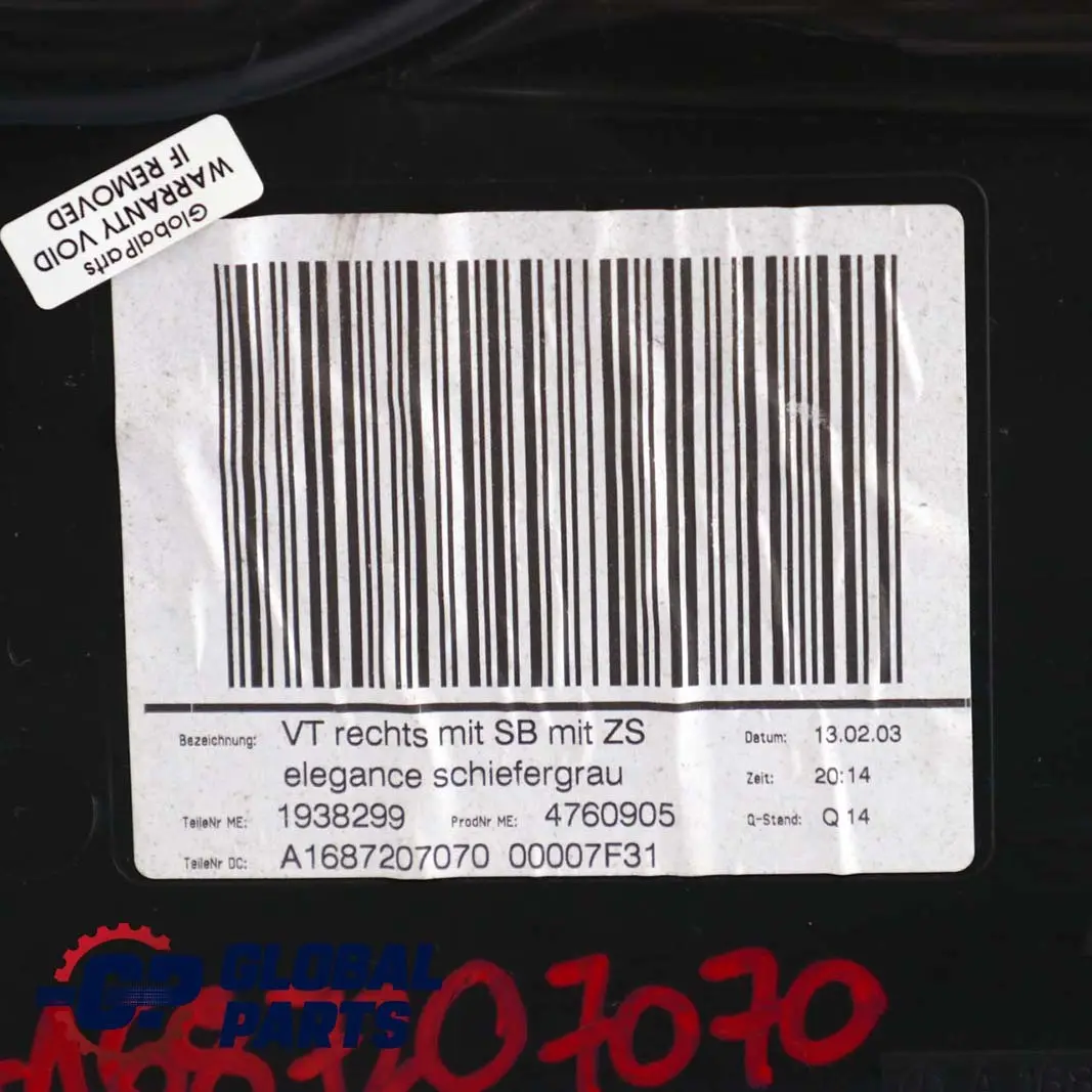 Front Right O/S Door Card Trim Panel Cloth Slate Grey to Mercedes A W168 with Part number A1687207070 Mercedes A W168 Front Right O/S Door Card Trim Panel Cloth Slate Grey - SKU A1687207070 - Part number A1687207070