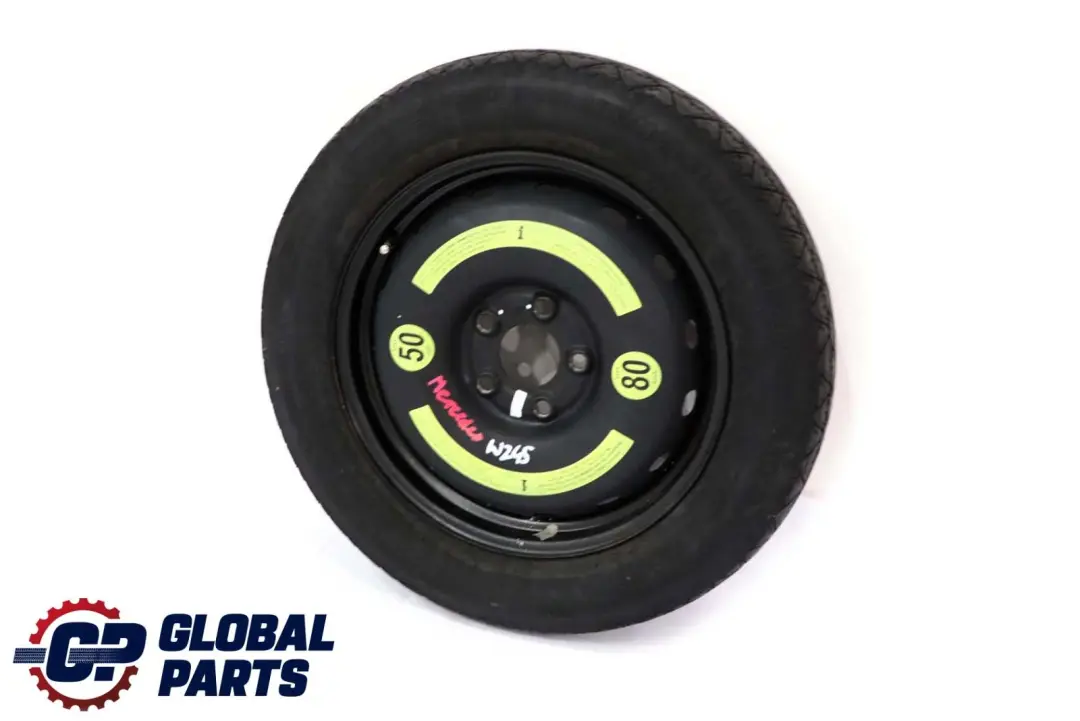 Spare Wheel Mercedes W169 W245 Compact Steel R16 Tyre 125/90 to with Part number A1694000802 Spare Wheel Mercedes W169 W245 Compact Steel R16 Tyre 125/90 - SKU A1694000802 - Part number A1694000802